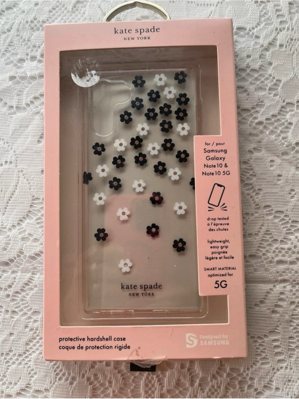 kate spade Clear Hard Shell Phone Case with Black and White Floral Appliqués